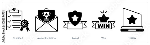 A set of 5 Award icons as qualified, award invitation, award