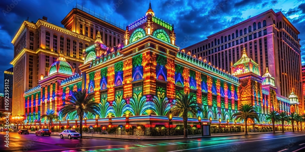 Fototapeta premium Night-lit Vegas casino: vibrant LED spectacle.