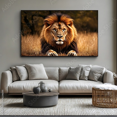 Discover the majestic beauty of a lion a stunning wall art piece for your living room decor photo