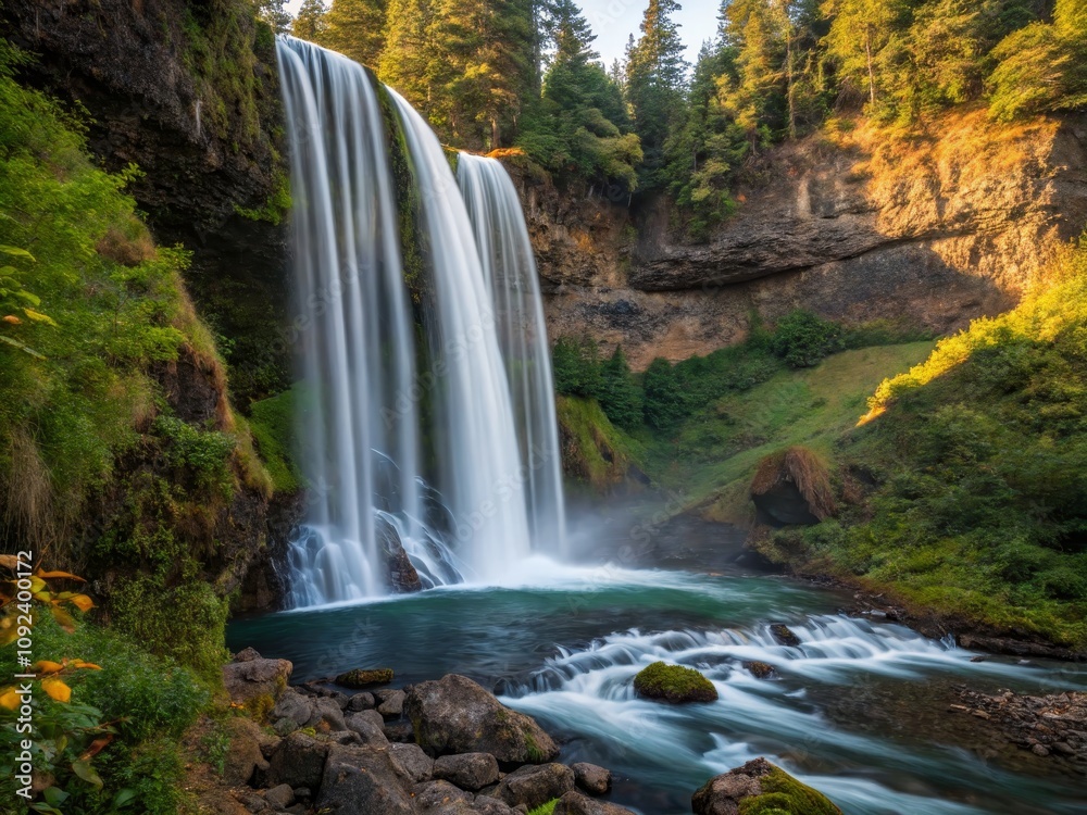 Obraz premium Captivating Waterfall in Motion: Nature's Flowing Symphony for Stunning Landscapes