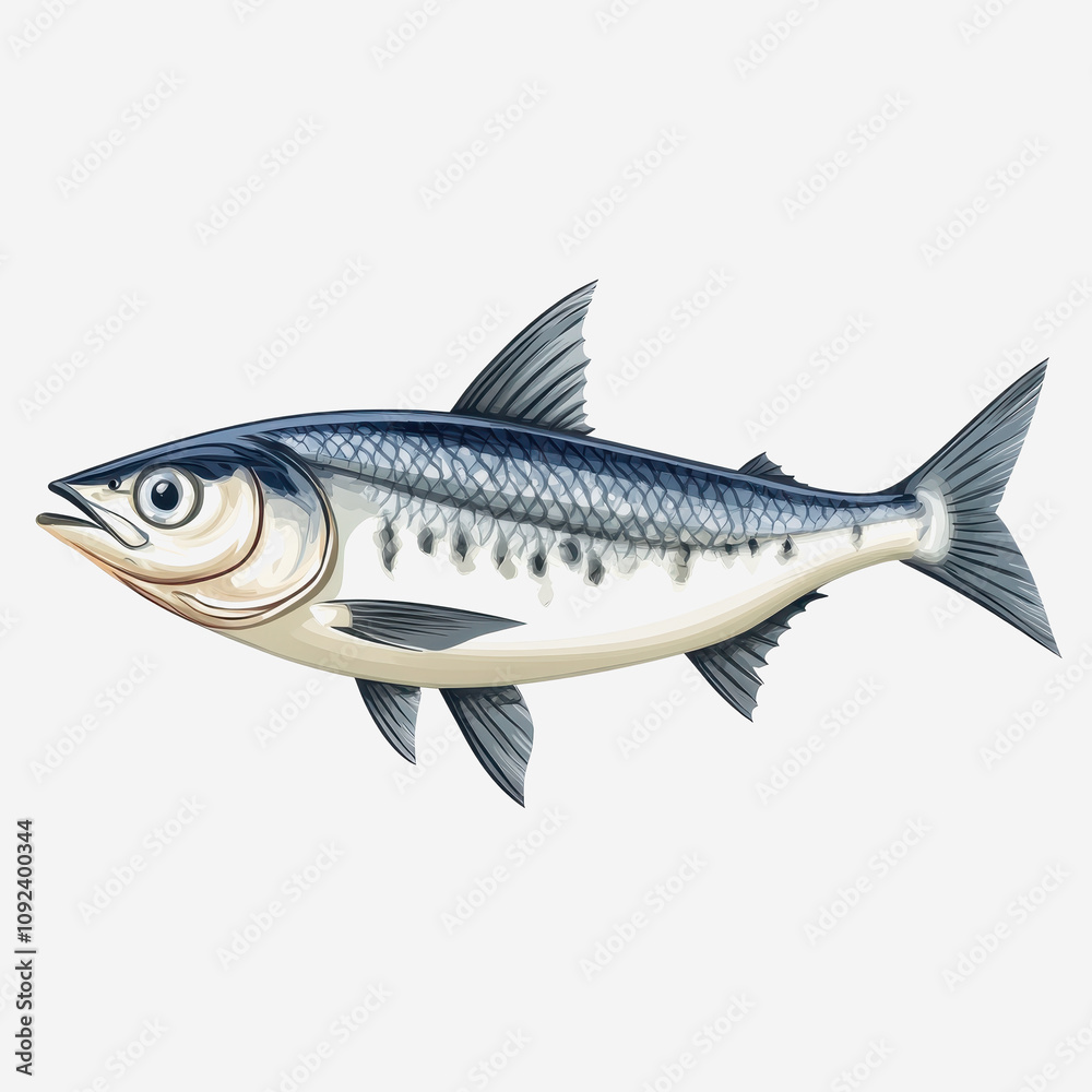 Fototapeta premium Realistic Illustration of a Freshwater Fish with Sleek Body, Detailed Fins, and Scales, on a Neutral Background for Nature and Food Themes