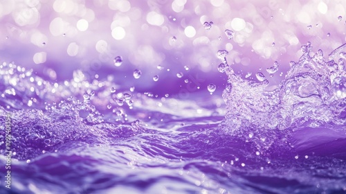 Vibrant purple water surface with dynamic wave splashes and bubbles, creating a lively summer nature backdrop full of energy and color.