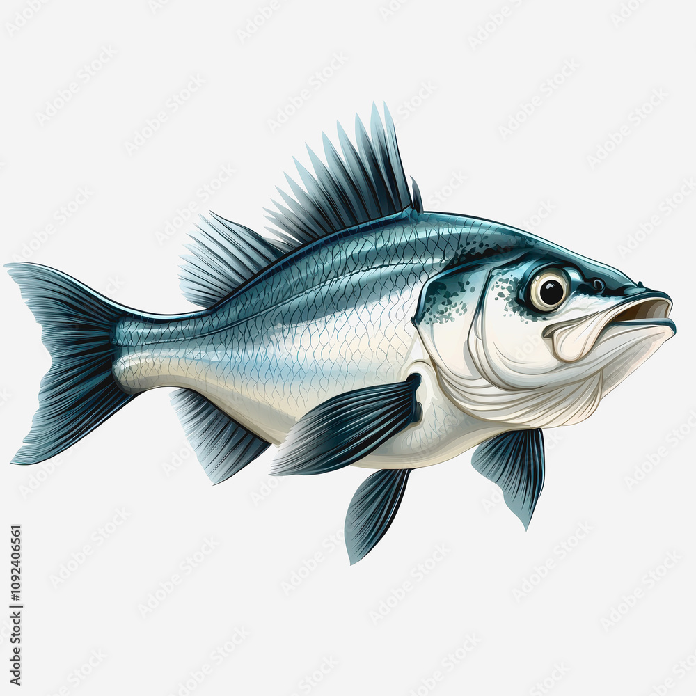 Obraz premium Realistic illustration of a fish featuring vibrant colors and detailed scales, perfect for educational materials, nature-themed projects, and marine life presentations