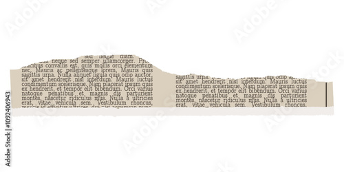 Collage newspaper element for scrapbook. Trendy retro vintage paper cut, ripped torn, notebook sheet. Old rip news paper with text in 70s - 90s. Craft retro gazette, paper. Vector illustration.