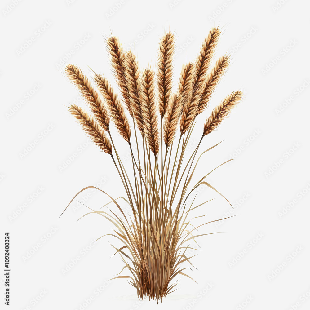 Fototapeta premium Detailed Illustration of a Beautiful Bouquet of Golden Wheat Stalks Showcasing the Natural Elegance and Textural Richness Perfect for Agricultural and Environmental Themes