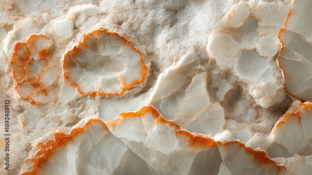 Obraz premium Close-up of a mineral with orange and white patterns.