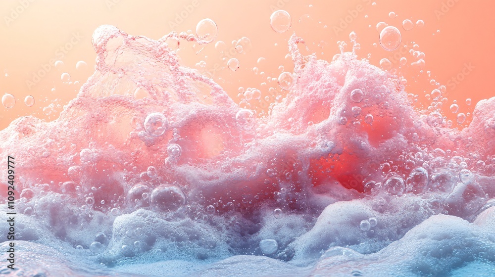 Fototapeta premium Pink Blue Water Bubbles Abstract Foam Texture