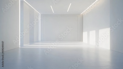 Bright and airy CEO office interior with minimalistic design and vast blank wall ideal for mock-up presentations and creative brainstorming sessions.