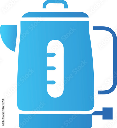 Electric Kettle with Water Level Indicator, Colorful illustration of an electric kettle featuring a water level indicator, symbolizing modern kitchen appliances and hot beverage preparation.
