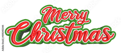 Merry Christmas text typography on transparent background. 3D Render Illustration
