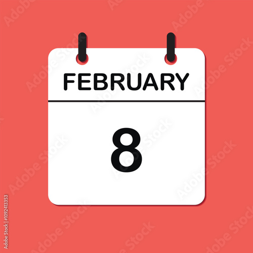 February 8. Daily Calendar icon for design. Simple design for business brochure, flyer, print media, advertisement. Easily editable. photo