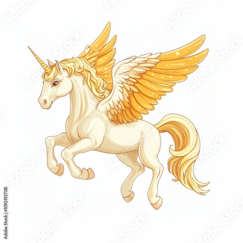 Magical Golden Winged Unicorn  Fantasy Horse Illustration photo