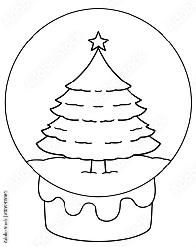 Christmas Tree Snow Globe Line art outline Chrismas decoration clipart Angel set  
holiday ornaments hand draw illustration transparent with Background Remover
