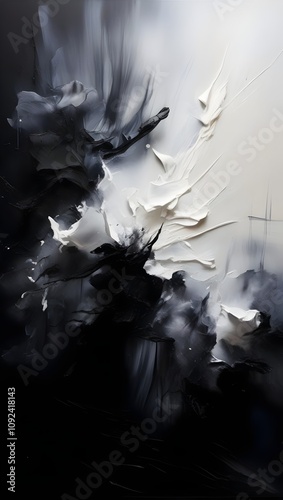 Abstract Monochrome Painting Black, White, Texture, Contrast, Strokes, Canvas, Art, Impasto, Darknes. Generative AI photo