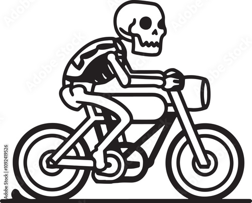 A black Skeleton riding motorbike silhouette design icon logo illustration isolated on white background	
