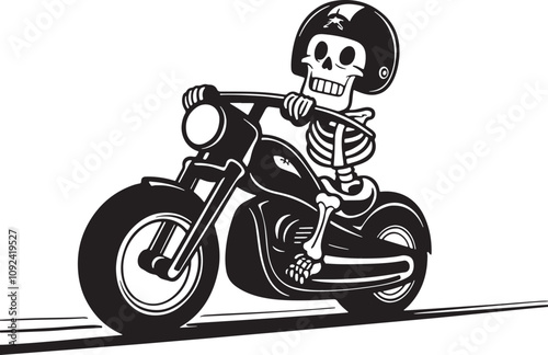 A black Skeleton riding motorbike silhouette design icon logo illustration isolated on white background	