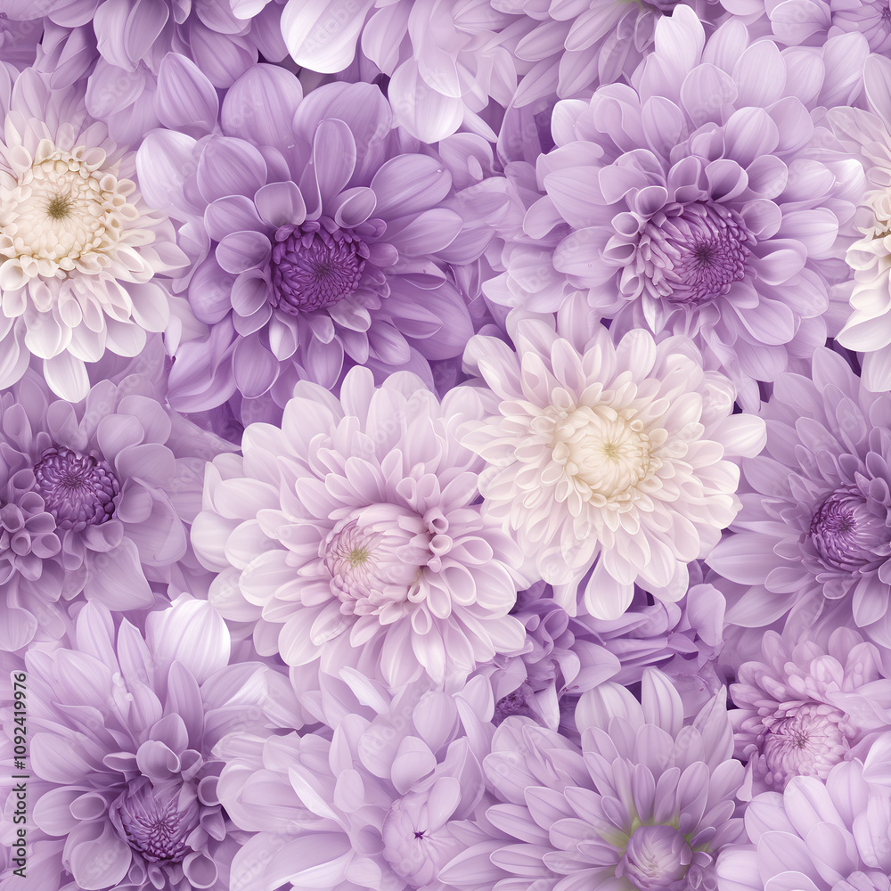 Softly layered petals of lavender chrysanthemums in a seamless pattern, high resolution Softly layered petals of lavender chrysanthemums in a seamless pattern, high resolution