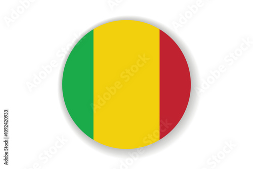 Flag of Mali. National symbol in official colors. Template icon. Abstract vector background. Round glass light ball, 3D big bubble, sphere.