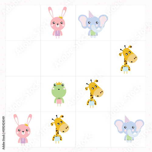 Sudoku for kids. Children's puzzles. Educational game for children. cute animals