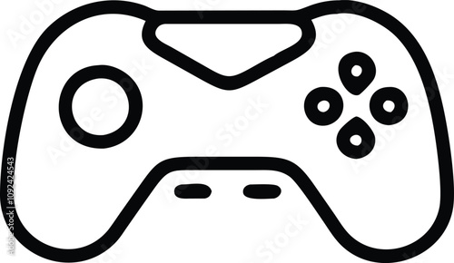 Minimalist Wired Gaming Controller Icon, Black and white outline icon of a wired gaming controller, perfect for retro gaming, technology, and entertainment themes.

