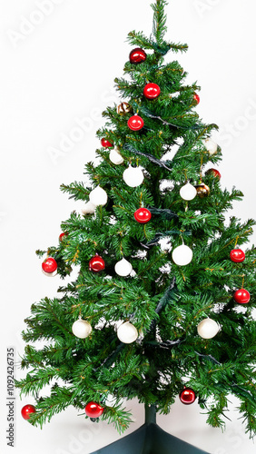 Christmas tree with branches isolated on white background for winter holiday decoration