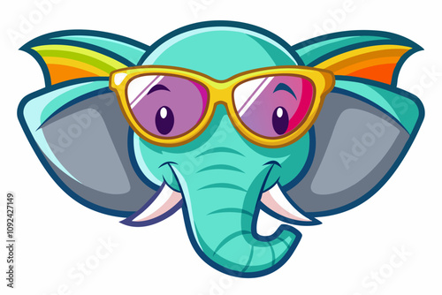 head of a Elephant wear a color sunglass smiling face vector illustration photo