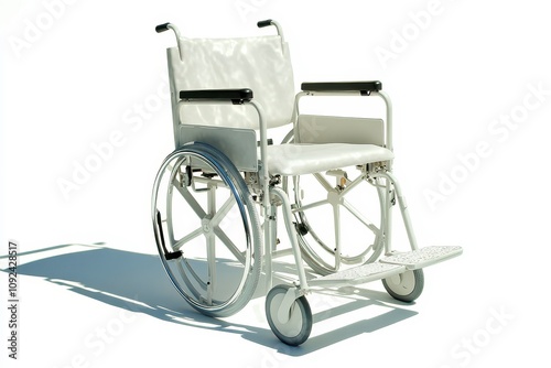 Modern Wheelchair on White Background, Illustrating Mobility and Accessibility for Individuals with Physical Disabilities in Various Environments photo