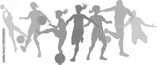 Silhouette soccer football player set. Active sports people healthy players fitness silhouettes concept.