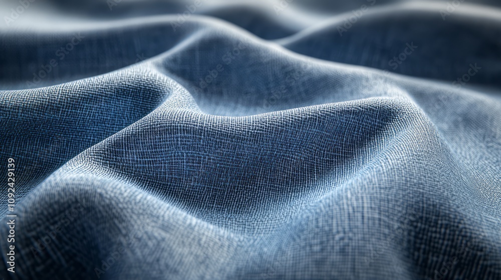Naklejka premium Close-Up of Blue Textured Fabric with Soft Folds
