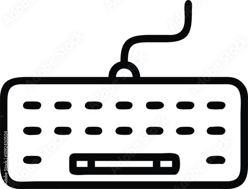 Minimalist Wired Keyboard Outline Icon, Black and white outline icon of a wired keyboard, perfect for technology, office, and computer accessory-related themes.
