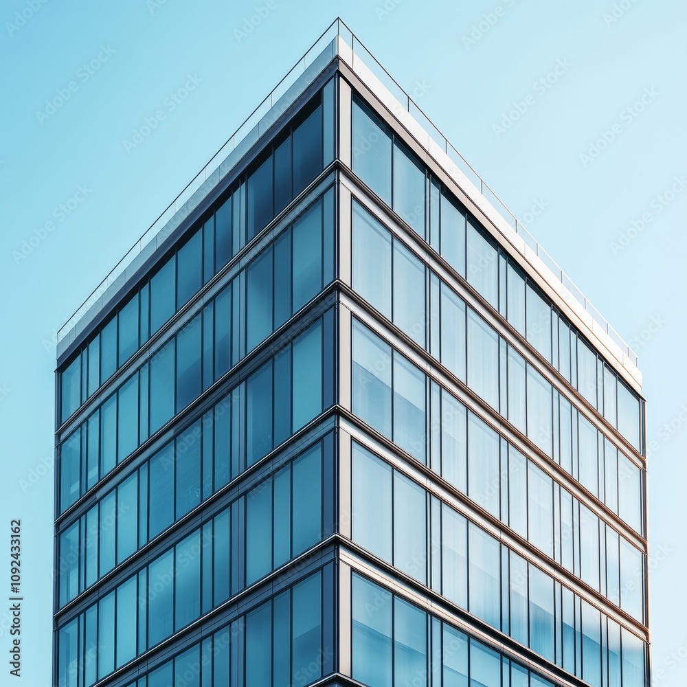 Obraz premium Modern Architectural Marvel Rises Majestically Under the Clear Blue Sky Showcasing Sleek Glass and Steel Design Elements in an Urban Landscape