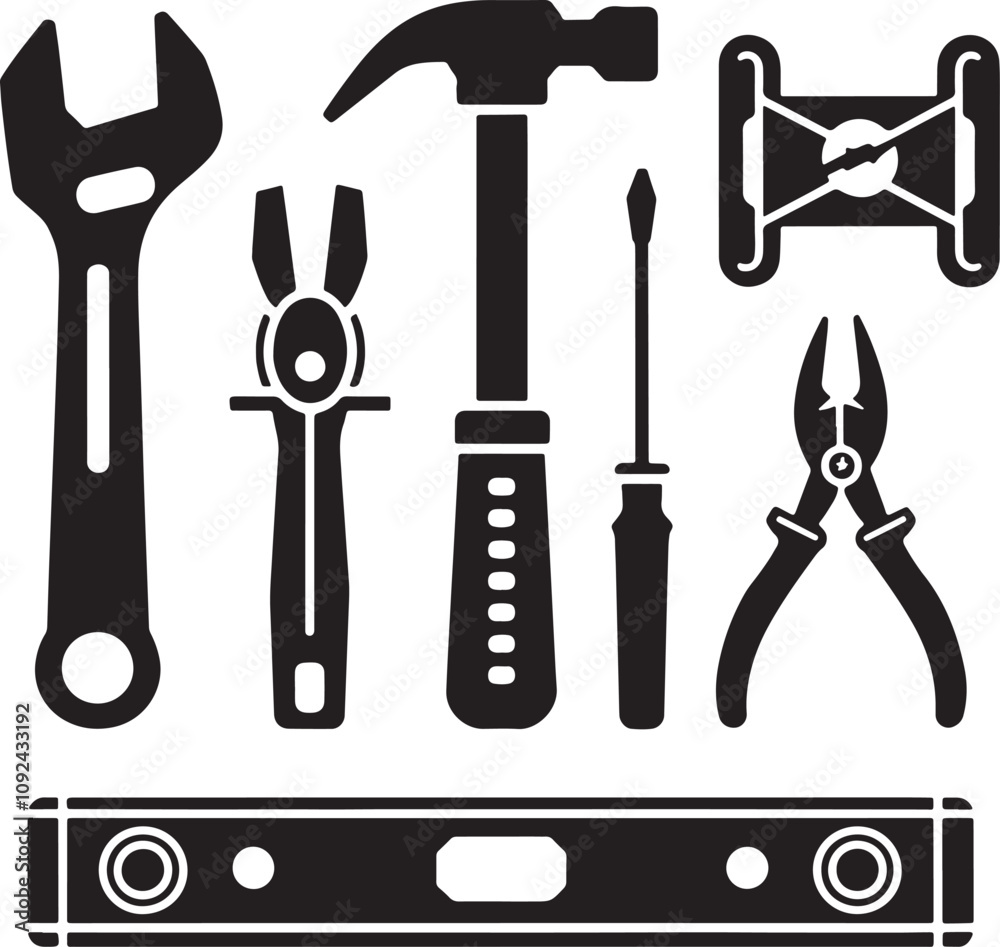 Silhouette collection of Bundle of engineering flat icon vector art illustration with white background