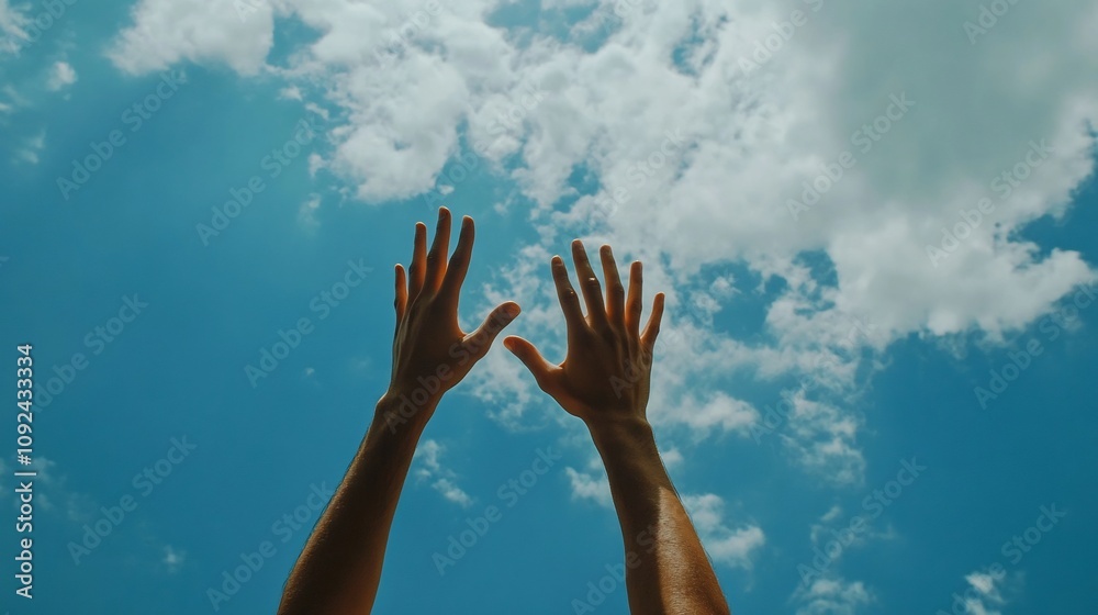 Hands Reaching for the Sun Amidst Cloudy Sky Hope and for the Future Hands Reaching for the Sun Amidst Cloudy Sky Hope and for the Future