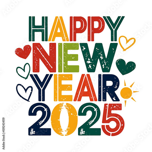 happy new year 2025 vintage t shirt transparent background photo