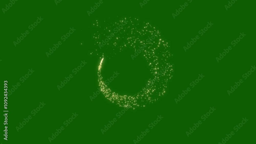 magic particles flying in circles. green screen
