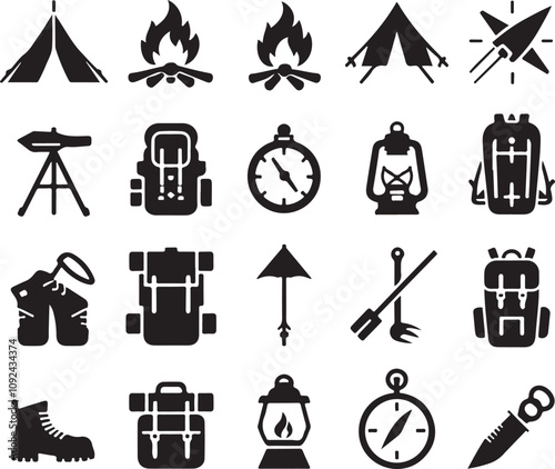 Set of camping icons, logo isolate on white background	