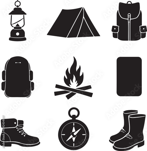 Set of camping icons, logo isolate on white background	