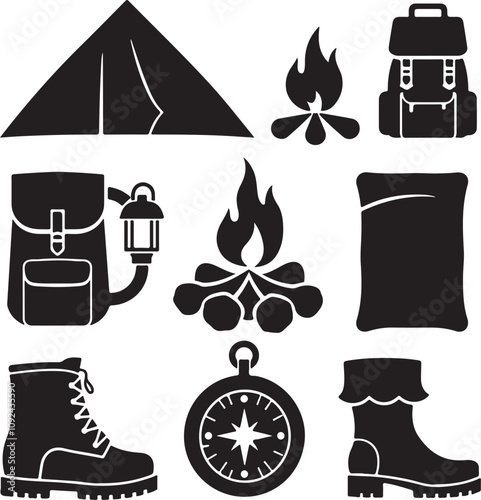 Set of camping icons, logo isolate on white background	