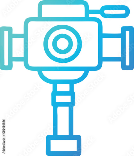Gradient Icon of Camera Gimbal Stabilizer, Blue gradient outline icon of a camera mounted on a gimbal stabilizer, ideal for digital filmmaking, videography, and photography themes.
