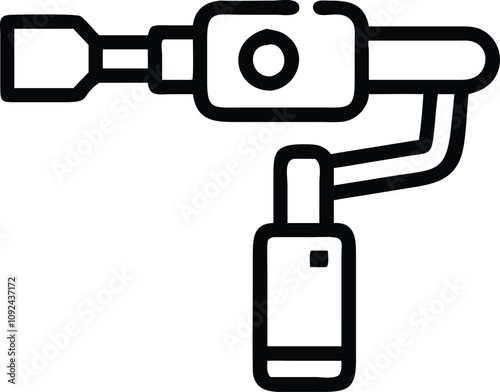 Camera Gimbal Stabilizer Outline Icon, Black and white outline icon of a camera mounted on a gimbal stabilizer, perfect for videography, filmmaking, and photography themes.
