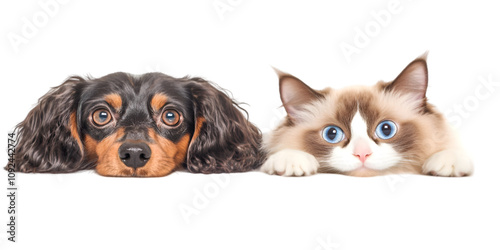 Adorable Dog and Cat Together with Transparent Background