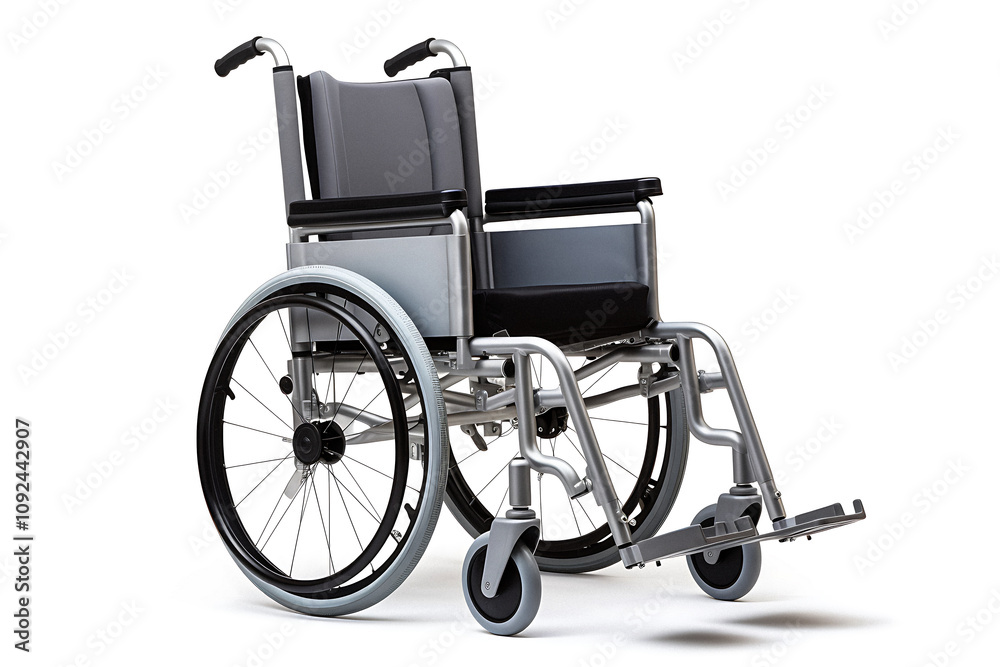 wheelchair is equipped with medical support equipment and a transport chair for emergencies, set against a white backdrop, and includes a clipping path. wheelchair is equipped with medical support equipment and a transport chair for emergencies, set against a white backdrop, and includes a clipping path.