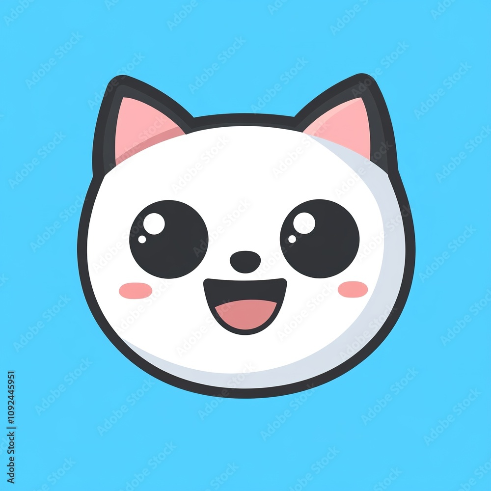 Cute cartoon cat face with big eyes and happy expression. Cute cartoon cat face with big eyes and happy expression.