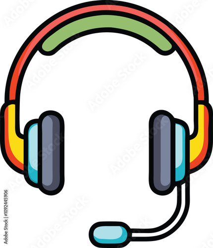 Colorful Headset with Microphone Illustration, Vibrant illustration of a modern over-ear headset with a microphone, ideal for communication, gaming, or online meetings.  
