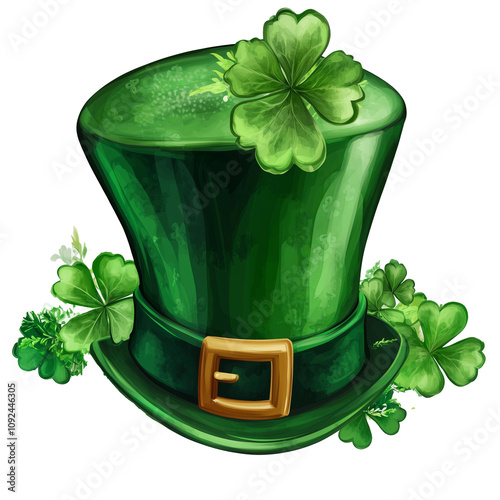 leprechaun hat and clover for St. Patrick's Day .png object on a transparent background photo