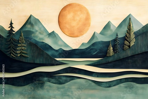 abstract wall art lake tahoe mountain serene national park poster silhouette drawing illustration scenery landscape outdoor travel