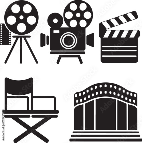 Silhouette movie icons set collection with white background