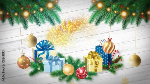 Merry Christmas and Happy New Year animated background. 2D animation. Digital background for your projects. Animated greeting card