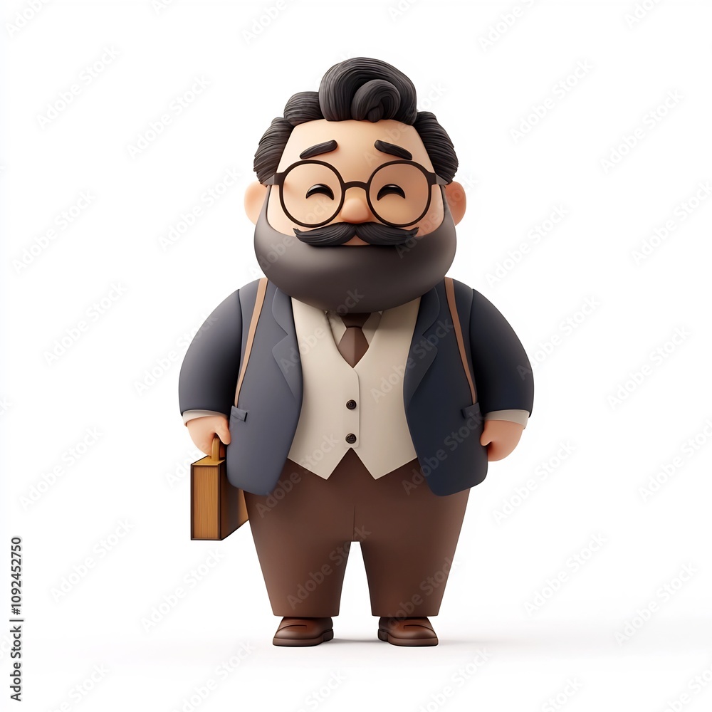 3D Cartoon of Formal-Dressed Business Clerk Character on Clean White Background 3D Cartoon of Formal-Dressed Business Clerk Character on Clean White Background