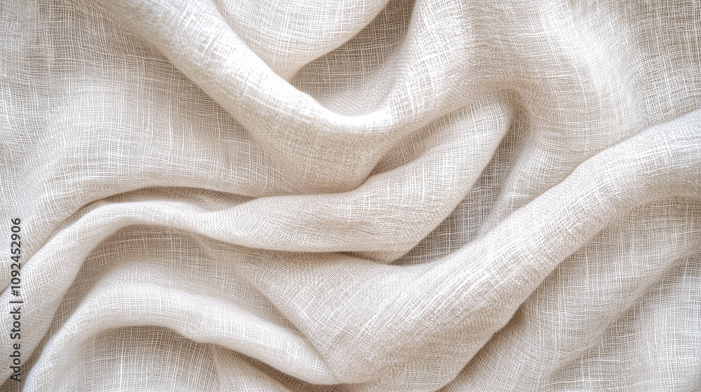 White crumpled linen fabric texture background, Natural linen organic eco textiles canvas background White crumpled linen fabric texture background, Natural linen organic eco textiles canvas background